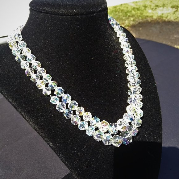 Vintage Double Strand Graduated Crystal Necklace 16 3/4" - Picture 4 of 10